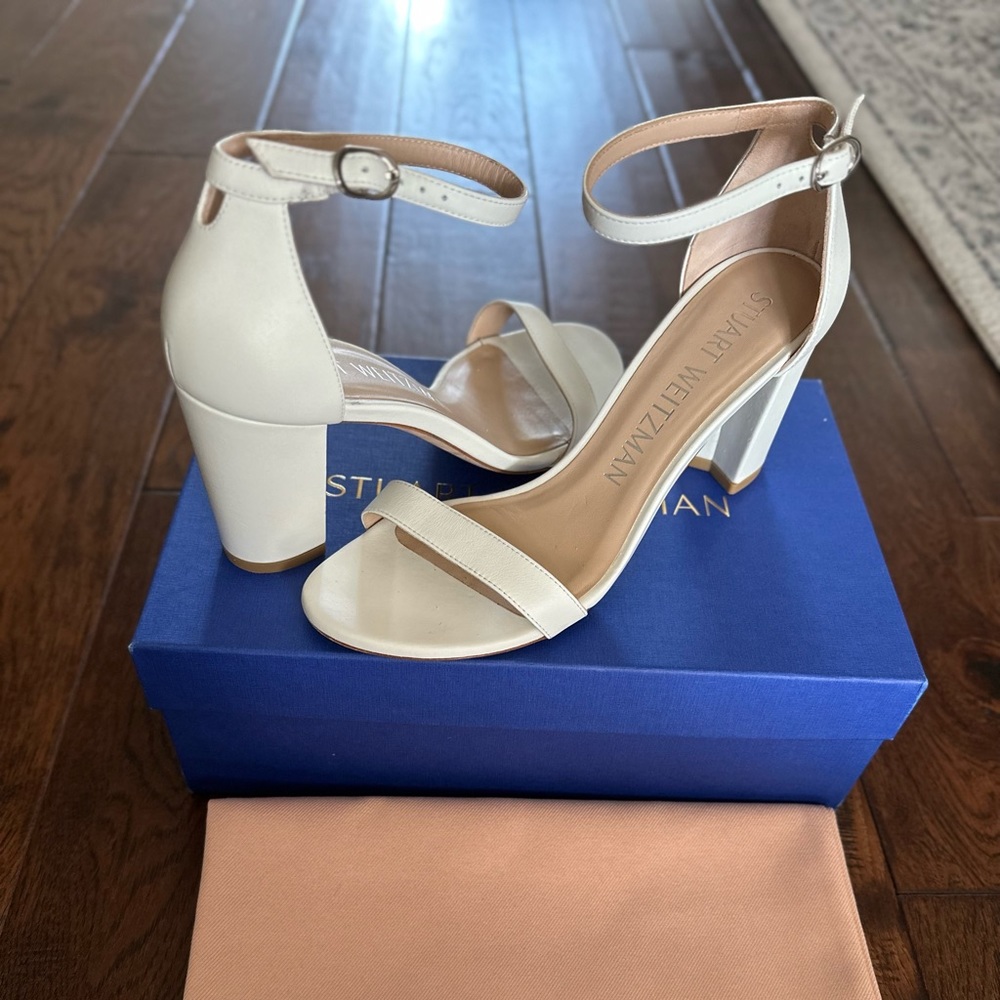 Stuart Weitzman NearlyNude Block Heel 7.5 White